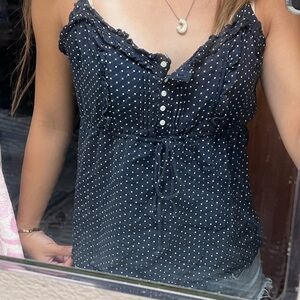 Brandy Melville Navy Polka Dot Top